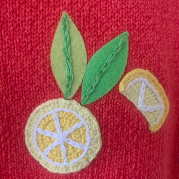 Susan Bristol Lemons & Oranges Short Sleeve Red Cardigan Sweater - Picture 5 of 6